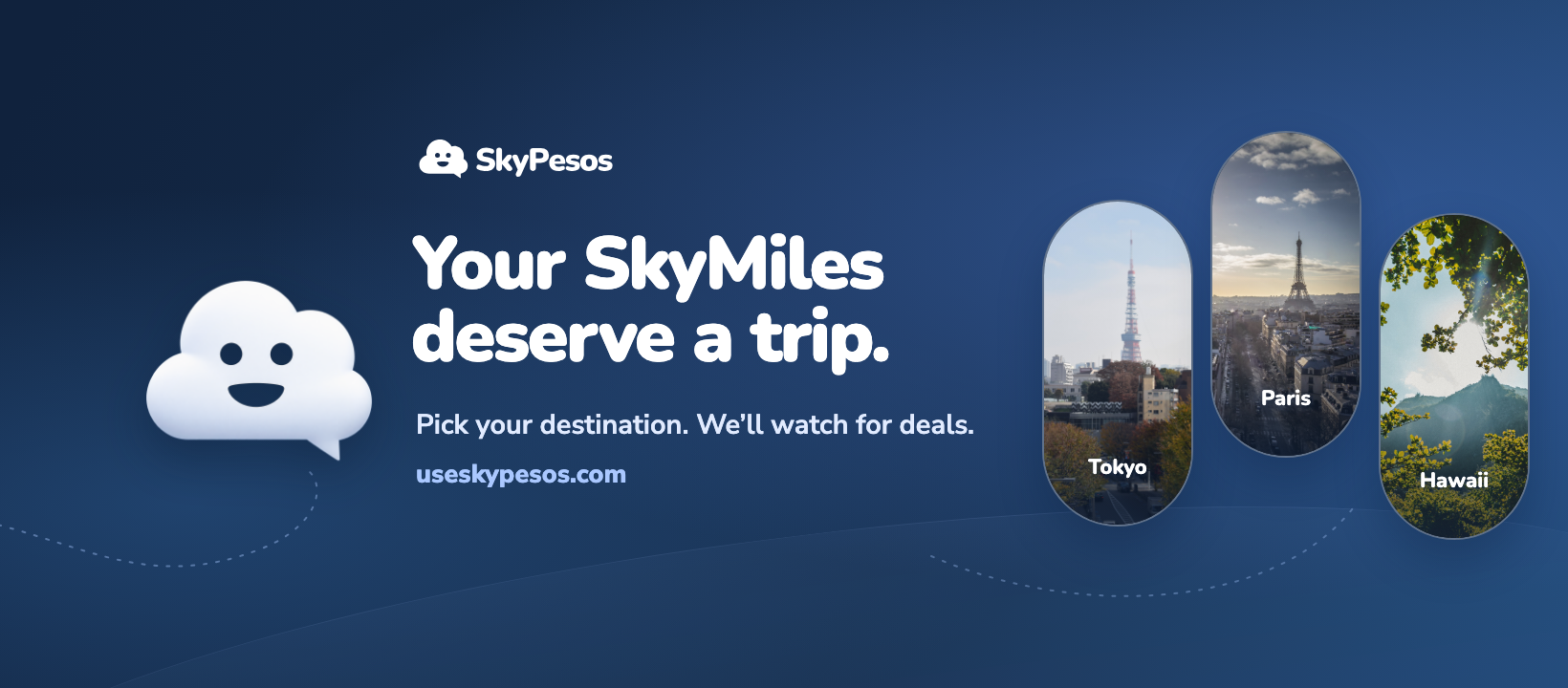 SkyPesos Facebook Page cover: Your SkyMiles deserve a trip